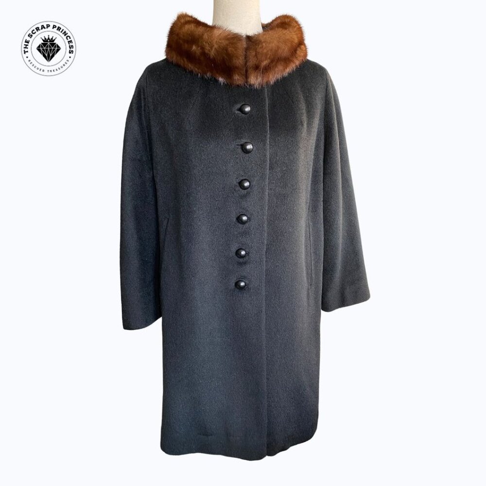 Vintage 1950s Rothmoor Cashmere Wool Coat with Mink Fur Collar – Size M